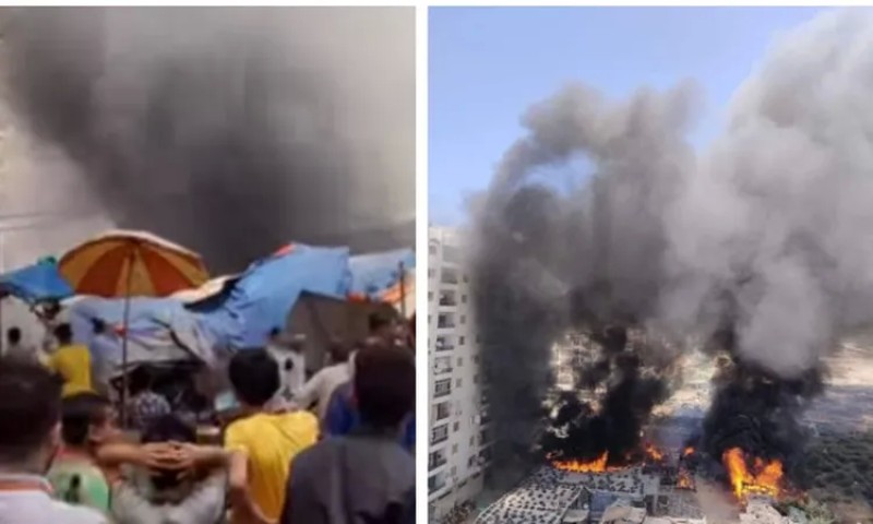 حريق المندرة في الإسكندرية.. اللقطات الأولى لاشتعال النيران في السوق